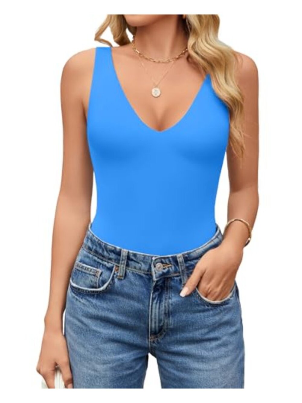 Sleeveless Double-Lined Bodysuit Plunge V-Neck Thong One-Piece